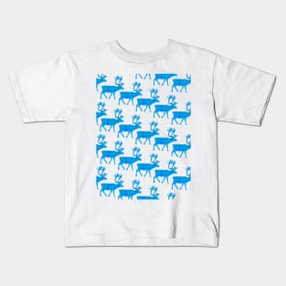 PATTERN Of Blue Plaid Reindeer Kids T-Shirt